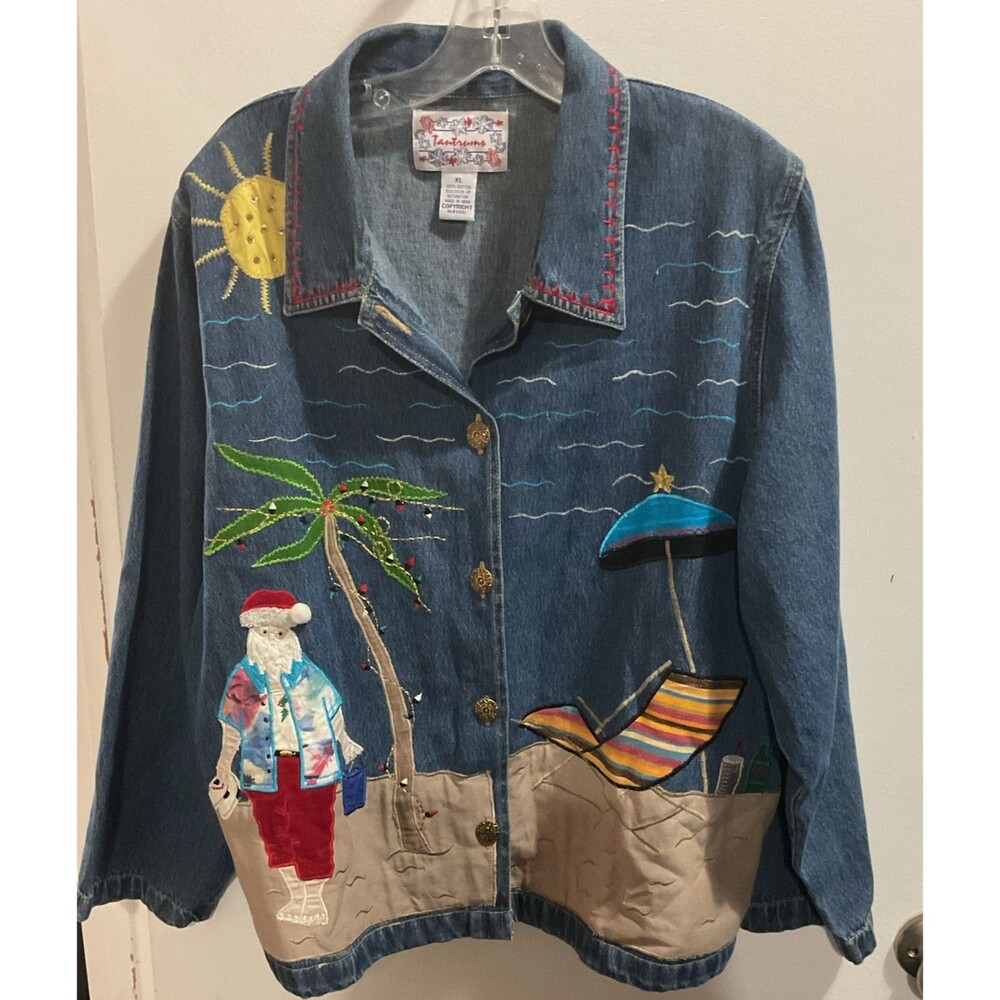 Tantrum Vintage Christmas Jean Shirt Xl Embroidered Christmas Theme Holiday Wear